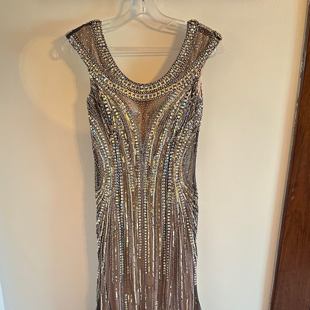 Tony Bowls Gold and Silver Beaded Prom Dress